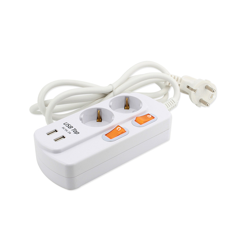 1,5 m 2 stopcontacten EU Standard Socket met 2 USB -poorten en 2 individuele schakelaar 1,5 m 2 stopcontacten EU Standard Socket met 2 USB -poorten en 2 individuele schakelaar