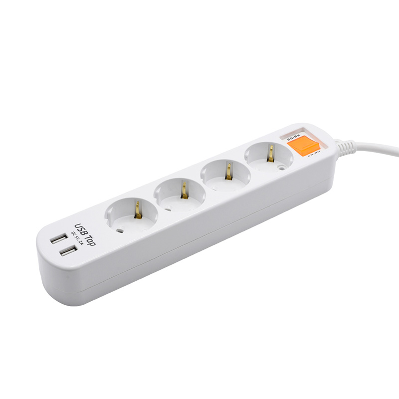 Economische 4 -stopcontacten EU Standard Socket met 2 USB -poorten en 1 overbelastingsbeveiligingsschakelaar Economische 4 -stopcontacten EU Standard Socket met 2 USB -poorten en 1 overbelastingsbeveiligingsschakelaar